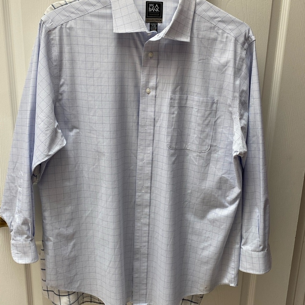 F mens Jos. A. Bank dressy long sleeve button up shirt size 17.5. See note